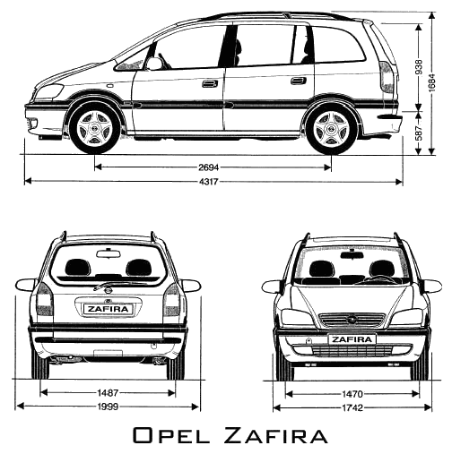 Opel Zafira A rozměry